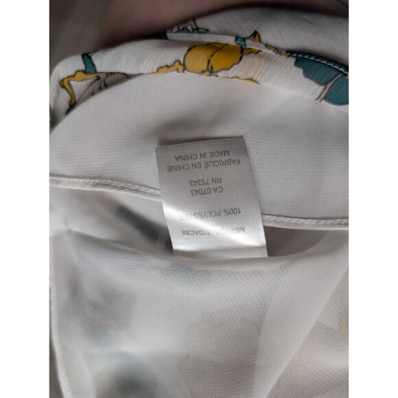 Cynthia Rowley Floral Print Blouse Yellow Teal Brown Short Sleeve Lightweight Wo - Picture 6 of 8